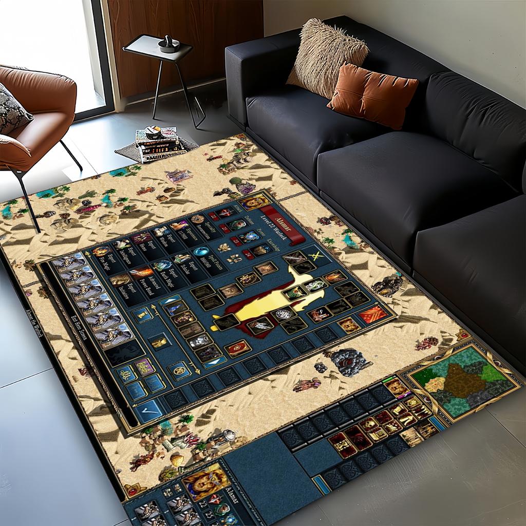 HD Treasure Chest Heroes of Might and Magic Map 27 Style HOMM3 Carpet Rug for Living Room Bedroom Home Sofa,Non-slip Floor Mat