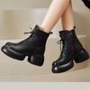 2025 autumn and winter soft leather retro solid color zipper boots plush short tube middle heel fashion boots thick heel mother shoes round head