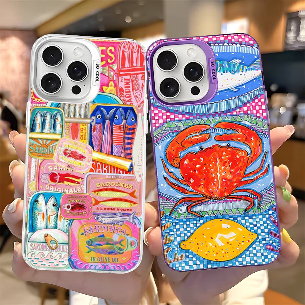 Sardines Fish Art Color Phone Case For IPhone 17 16 15 14 13 12 11 Pro Max Plus Pro Shell