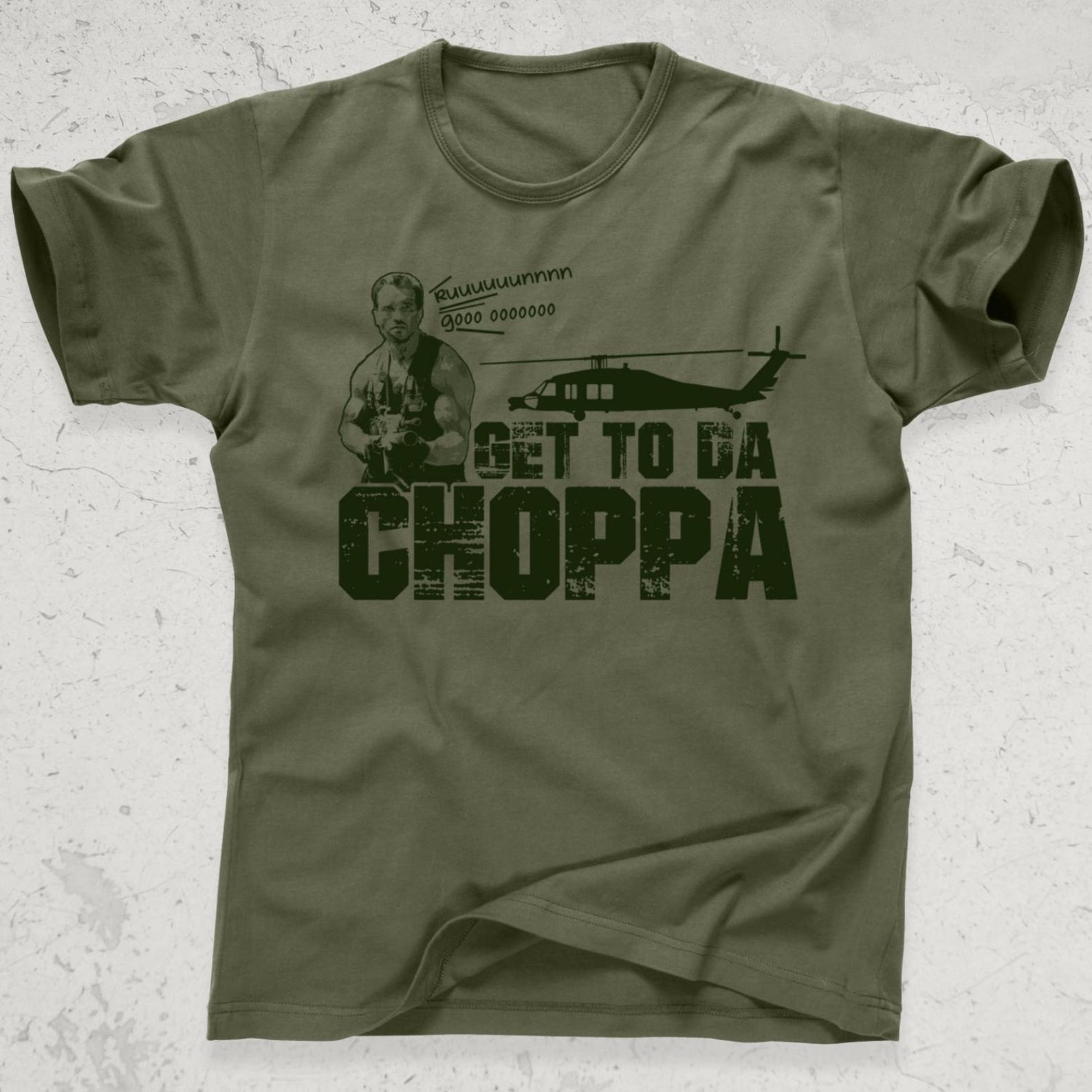The Predator 2 3 get to the da choppa chopper Arnold Schwarzenegger Carl Weathers Jesse Ventura Dutch Dillon Blain Shane Black tee T Shirt M
