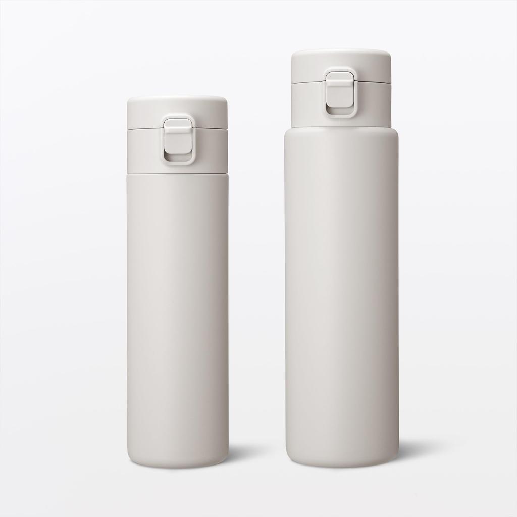 MUJI Vacuum Insulated Insulated Gray 76049111 Bottle, One-Touch Type, 500mL, Beige,