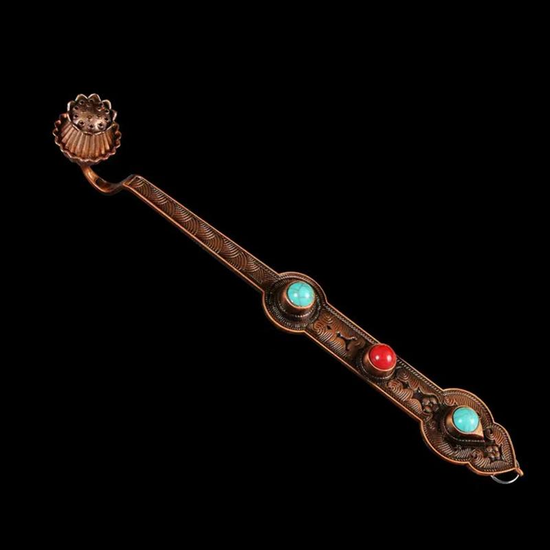 

Buddhist Incense Smoke Spoon Inlaid Gem Alloy Handicraft Auspicious Tibetan Tribute Spoon , Home Gift Collection, Decorativ