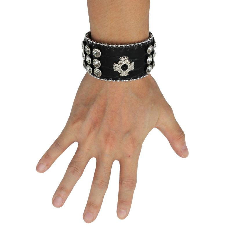 Europäischer und Amerikanischer Beliebter Strass Armschmuck, Modisches Design Diamantenbesetzter PU Leder Handschmuck