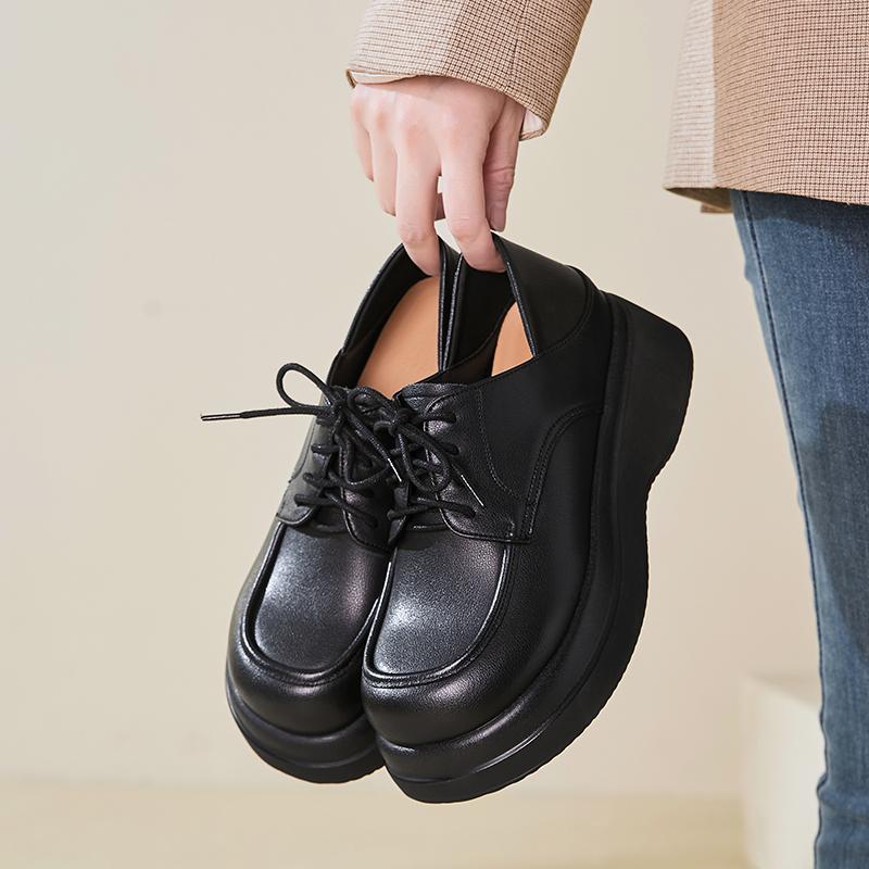 Fashion AIYUQI Loafers Female Genuine Leather Spring 2025 New Platform Ladies Shoes Large Size Lace-up Strap Women's Shoes