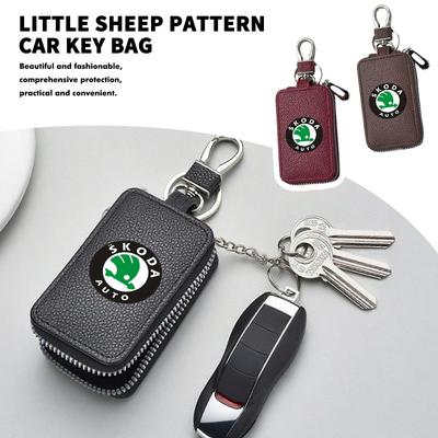 Rjhwp8 Car Key Protector Bag Key Holder Mini Auto Key Case Wallet Zipper Bag Keychain For S Kodiaq Octavia 2 3 Yeti Karoq Rapid