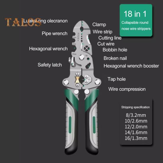 18-in-1 Foldable Wire Stripper Ergonomic Handle Easy To Use Portable Multifunctional Wire Stripper Crimper Cable Cutter Pliers