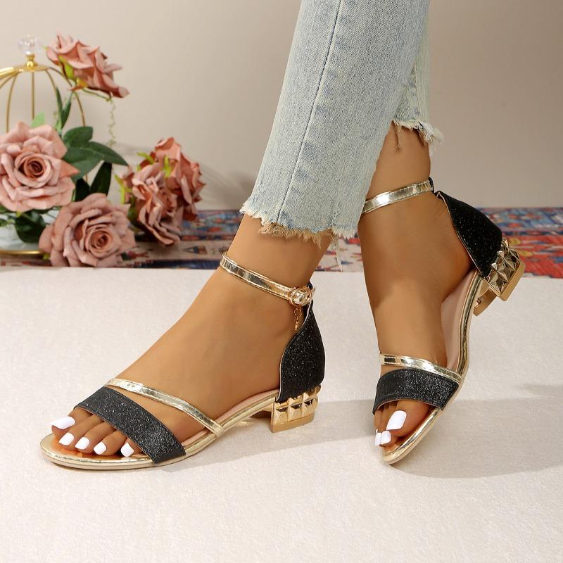 Fashion Gold Chain Sandals Buckle Flip Flops Flat with Casual Roman 2025 Summer Open Toe Sandals Small Heel Daily Sandalies for Women