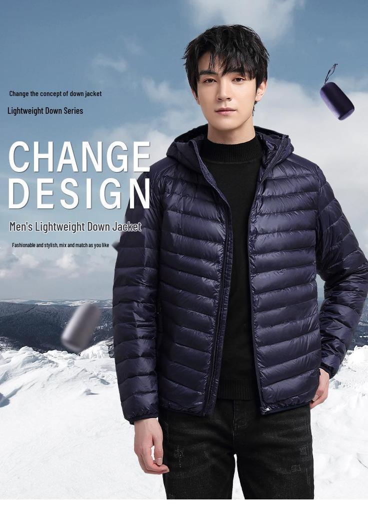 Men's Trendy Lightweight White Duck Down Hooded Jacket - Autumn/Winter Casual Sports Outerwear 2025.