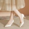 2026 Neue Damen-High Heels aus weichem Leder - Dünner Absatz Spitz zulaufende Spitze Off-White Professionelle Arbeitsschuhe, Ermüdungsfreie Füße, XCY41-Y5-8