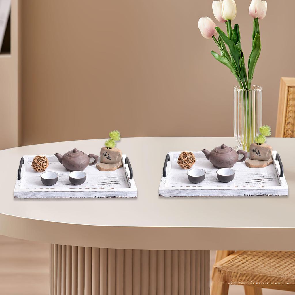 2x Rustic Serving Trays Multipurpose Rectangular Stylish for Tea Food Coffee