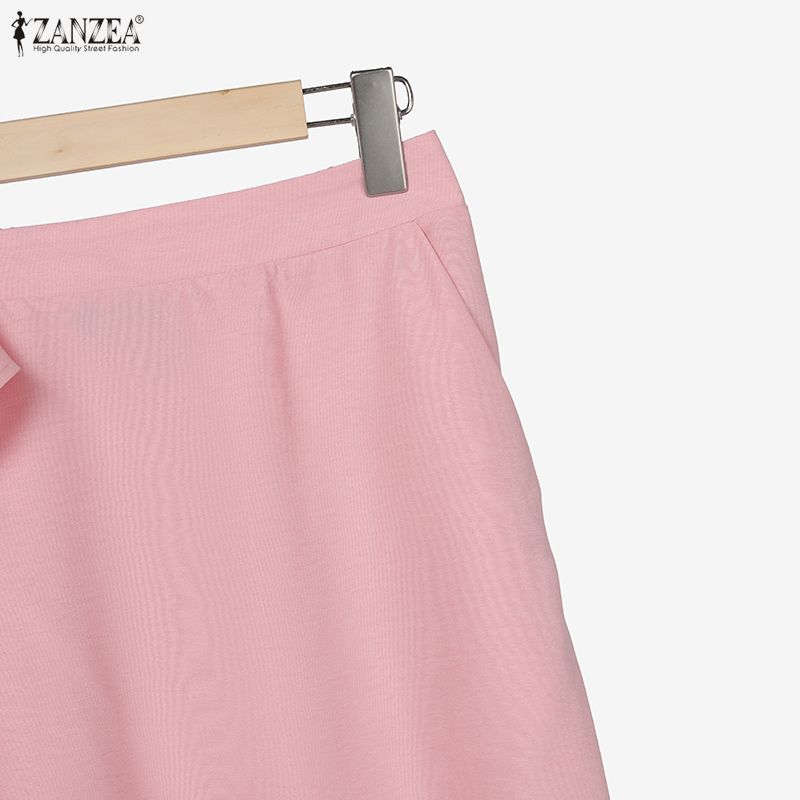ZANZEA Two Piece Suit Women Short Sleeve Tops and Midi Pleated Skirts Elegant Sets
