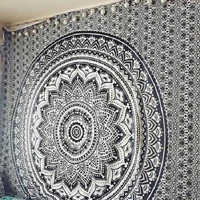 Tapestry Ombre Mandala White Silver Wall Hanging Boho Wall Decor, Handmade In India, 100% Cotton, Queen/Twin Size Tapestry