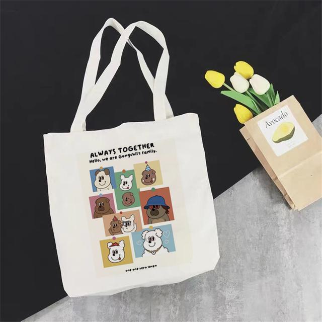 Summer New Fashion Kawaii Ladies Shopping Casual Simple Large-capacity Women's Cotton Bag Canvas Tote Bag Shopping Bag Women's F