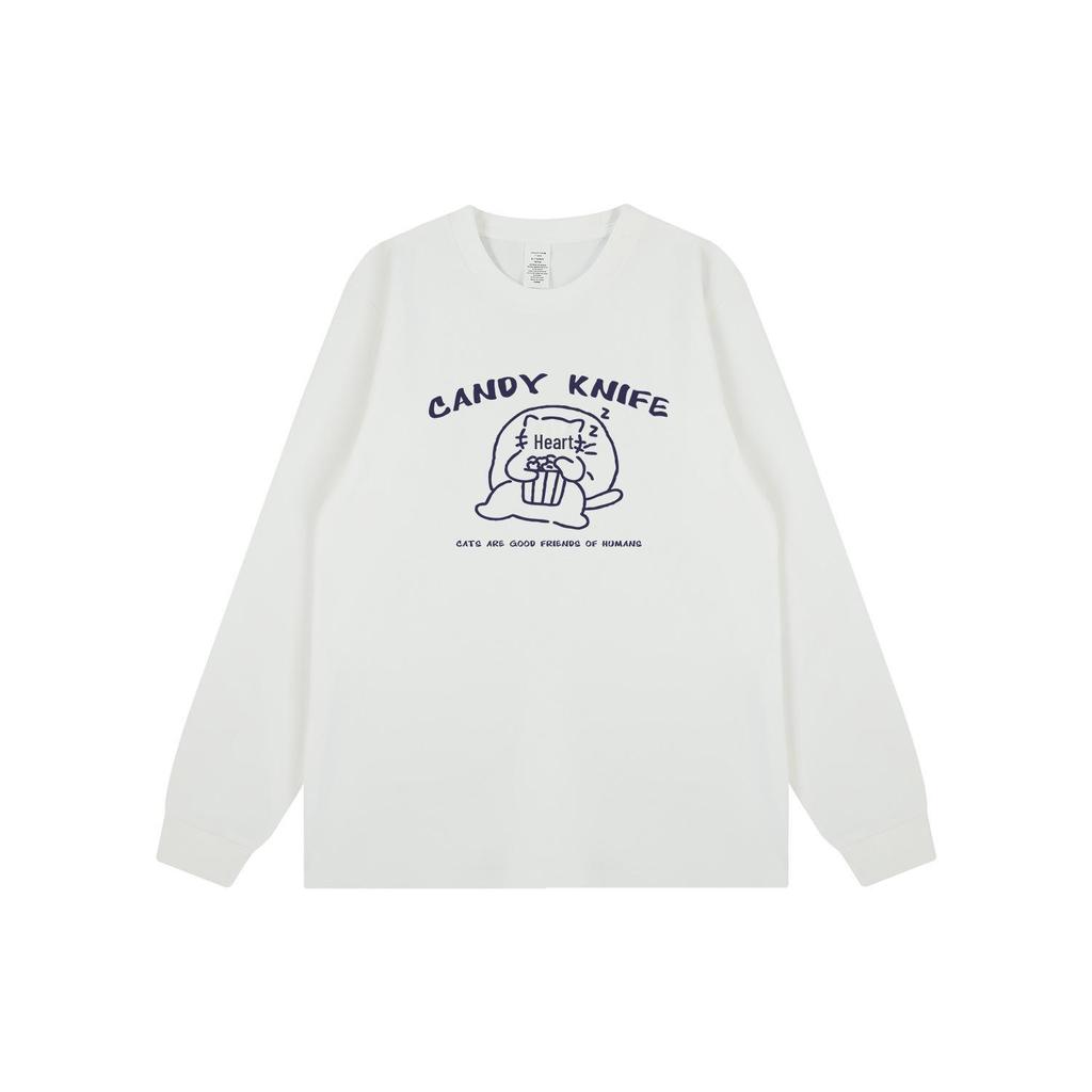 Trendy Korean Cartoon Print Long Sleeve T-Shirt - Pure Cotton, Loose Fit