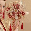 Two-Tone Double-Sided Heavy-Duty Round Bride Wedding Dowry DIY Fan, Chinese Xiuhe Happy Fan