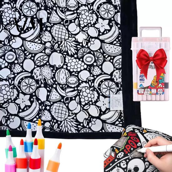 Soft Polyester Blanket for Painting DIY Coloring with 24 Markers, Color Your Own Blanket, 59" X Unique Birthday Gift Kids 45" Cozy Throw Sofa,