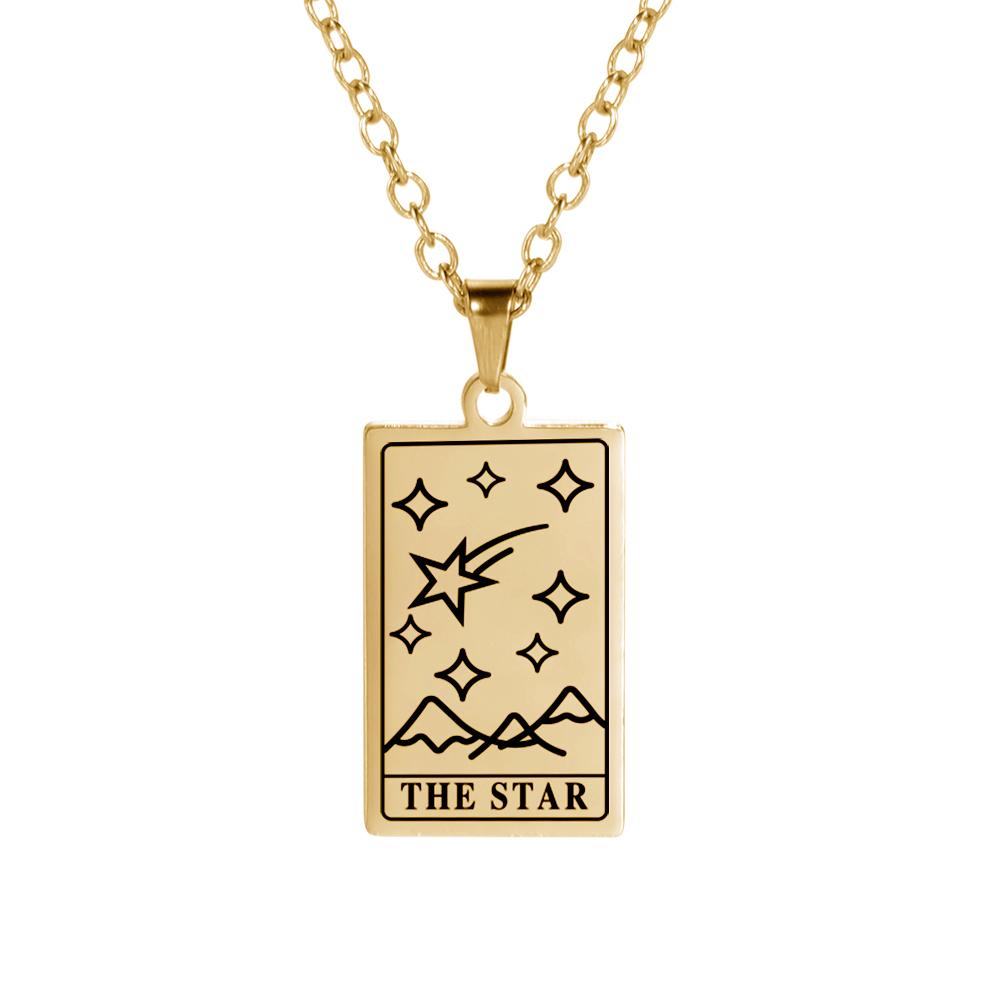 Cazador Tarot Cards Necklace The Star World Fortune SUN Moon Tarot Neck Chain Stainless Steel Vintage Punk Jewelry for Women Men
