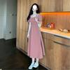 Gentle Collarbone Bubble Embroidery Dress Women's Summer New Medium and Long Waist and Thin A-shaped Skirt