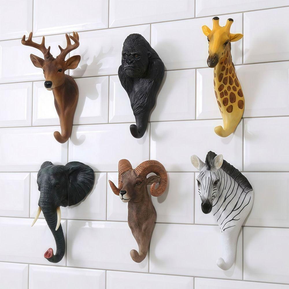 Retro Animal Head Key Hook Up 3D Hat Hanging Rack Creativity Clothes Hook Rack Wall/Door Decor