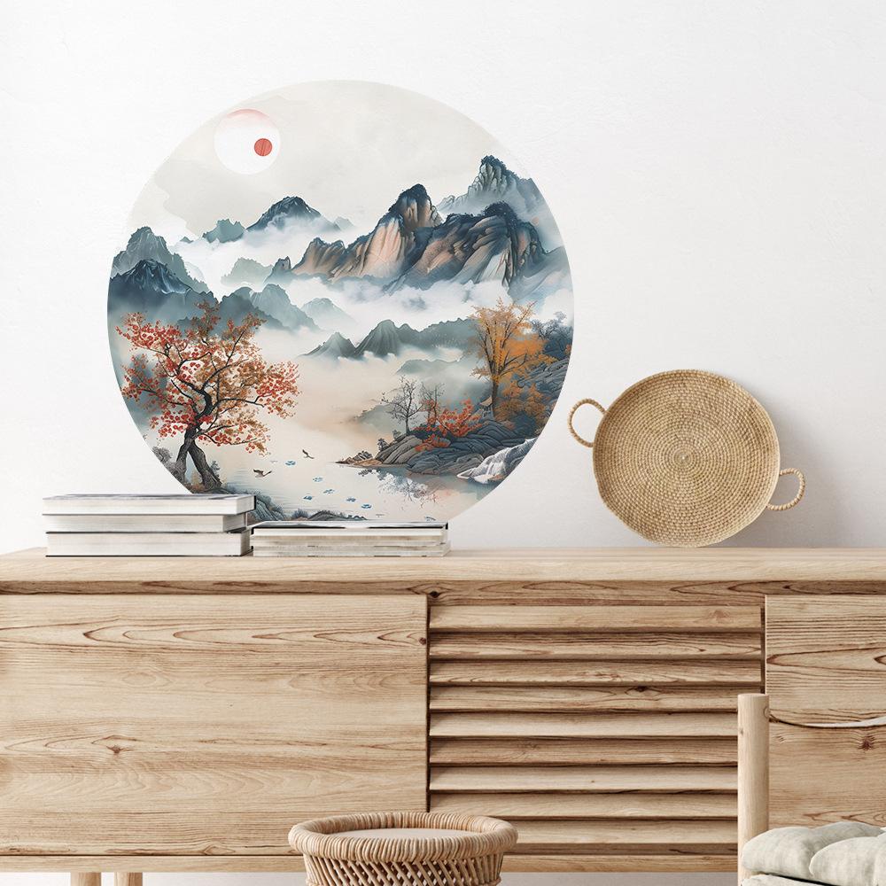 Minimalist Mountain Water Painting Wall Sticker Self-Adhesive for Bedroom Study Tea Room Home Background Decoration