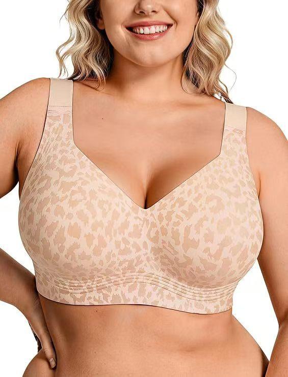 Large Size TK Explosion Full Coverage Leopard Print Seamless Gathering Soft Support Bra Underwear