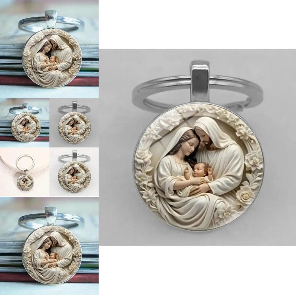 Religiöser Mutter Muster Glas Schlüsselanhänger Anhänger Mit Stilvollem Finish Für Sammler Und Accessoires