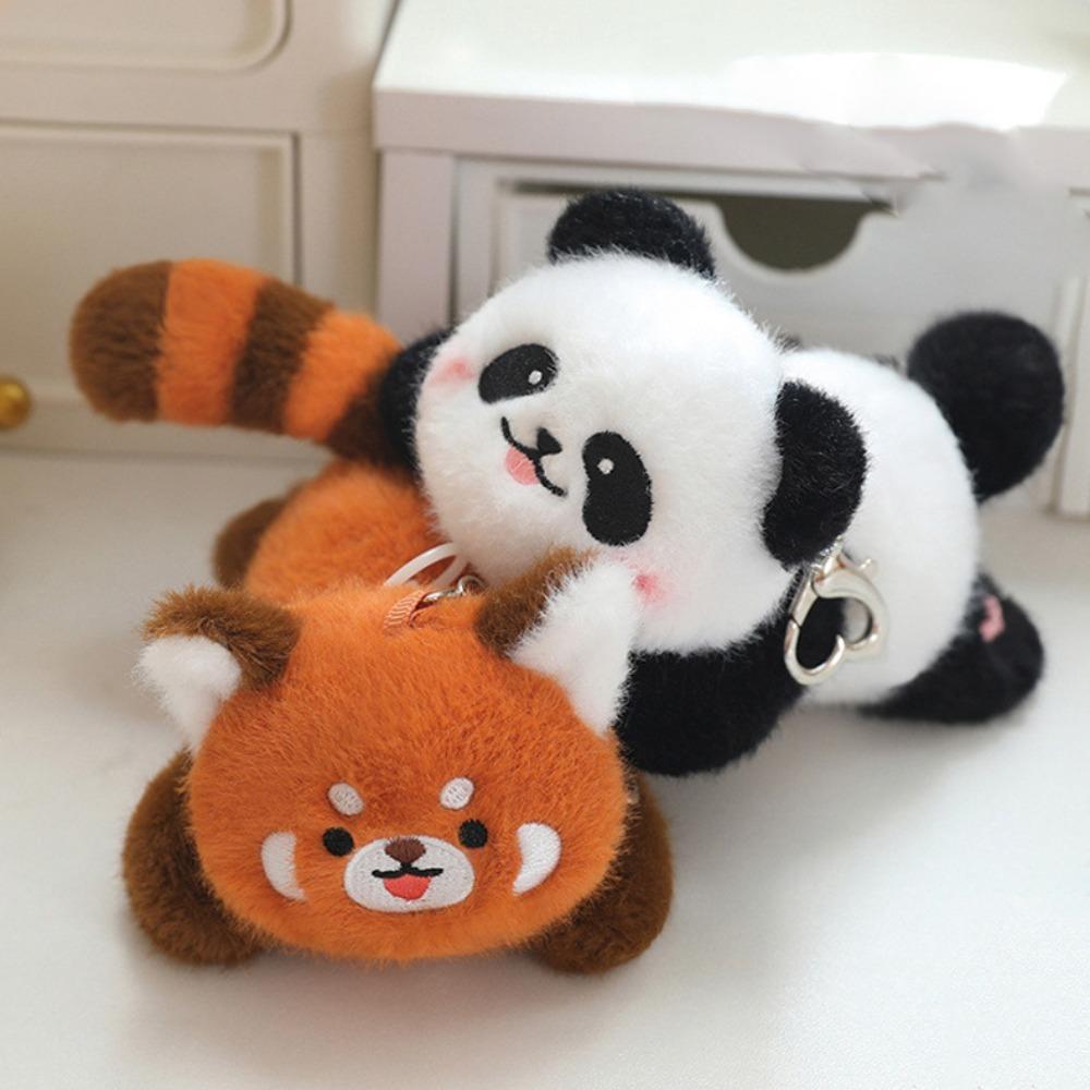 Rotating Tail Panda Plush Keychain Stuffed Raccoon Plush Keyring Panda Doll Pendant  Bag Pendant