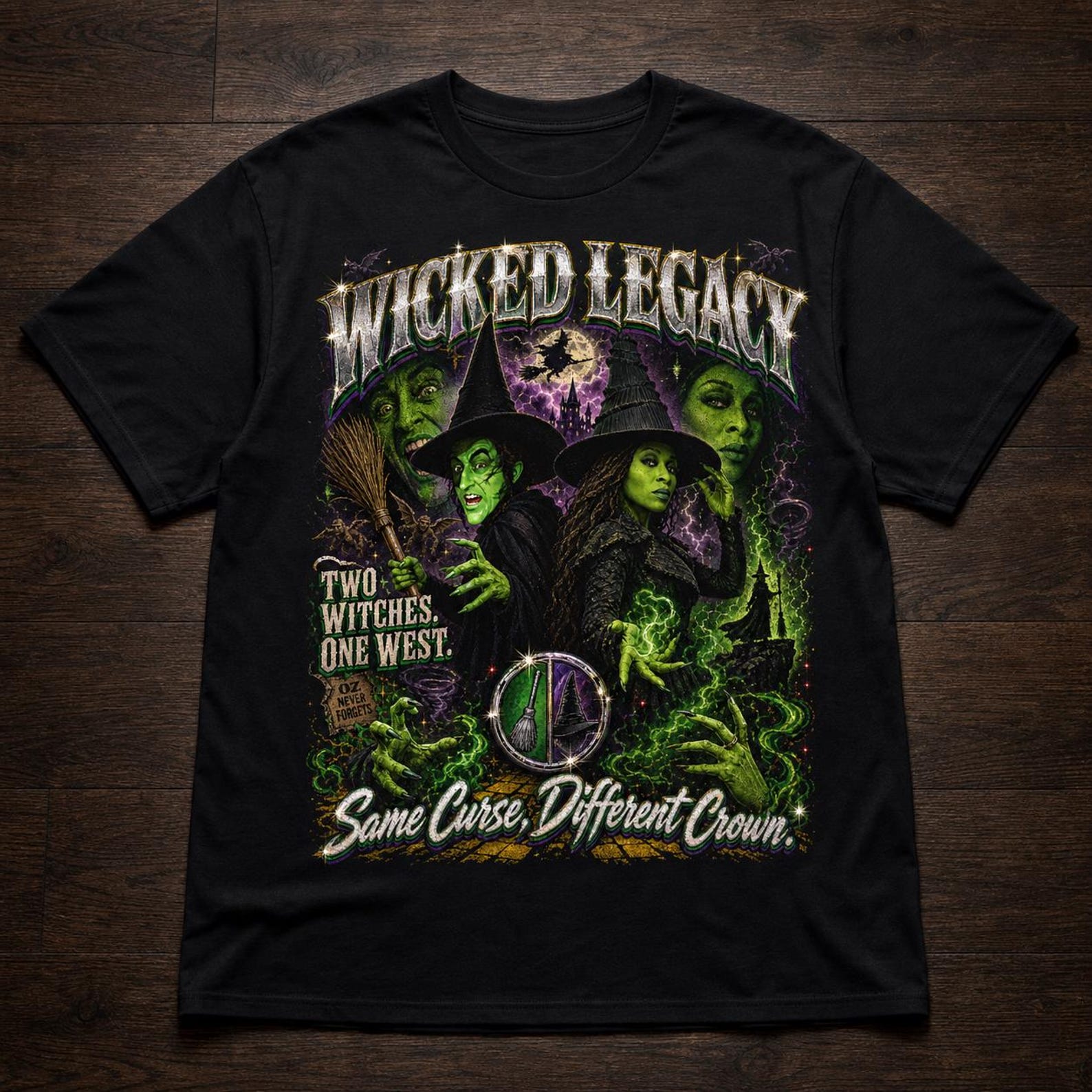 Wicked and Wizard of Oz Mashup Tee, Two Witches Elphaba T-Shirt XL