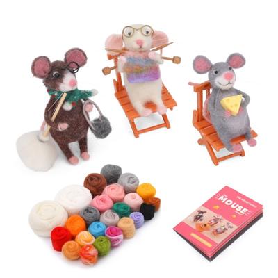 Mouse Family Needle Felting Supplies with Instruction for Beginner Mouse Family Needle Felting Set Wool Felting Supplies