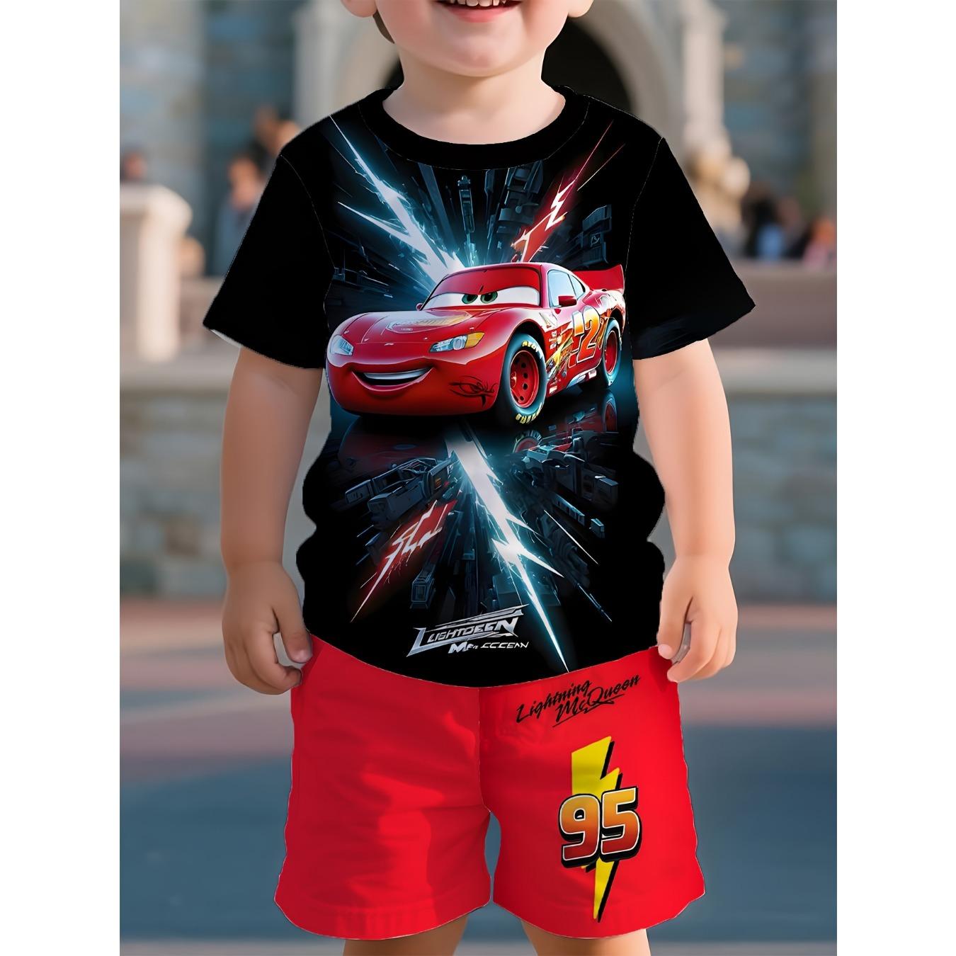 

Хлопчачий повсякденний комплект з шортами з коротким рукавом Вільного крою з мультяшним малюнком, Яскравий принт Машинне прання Літній Молодіжний 5-6Y