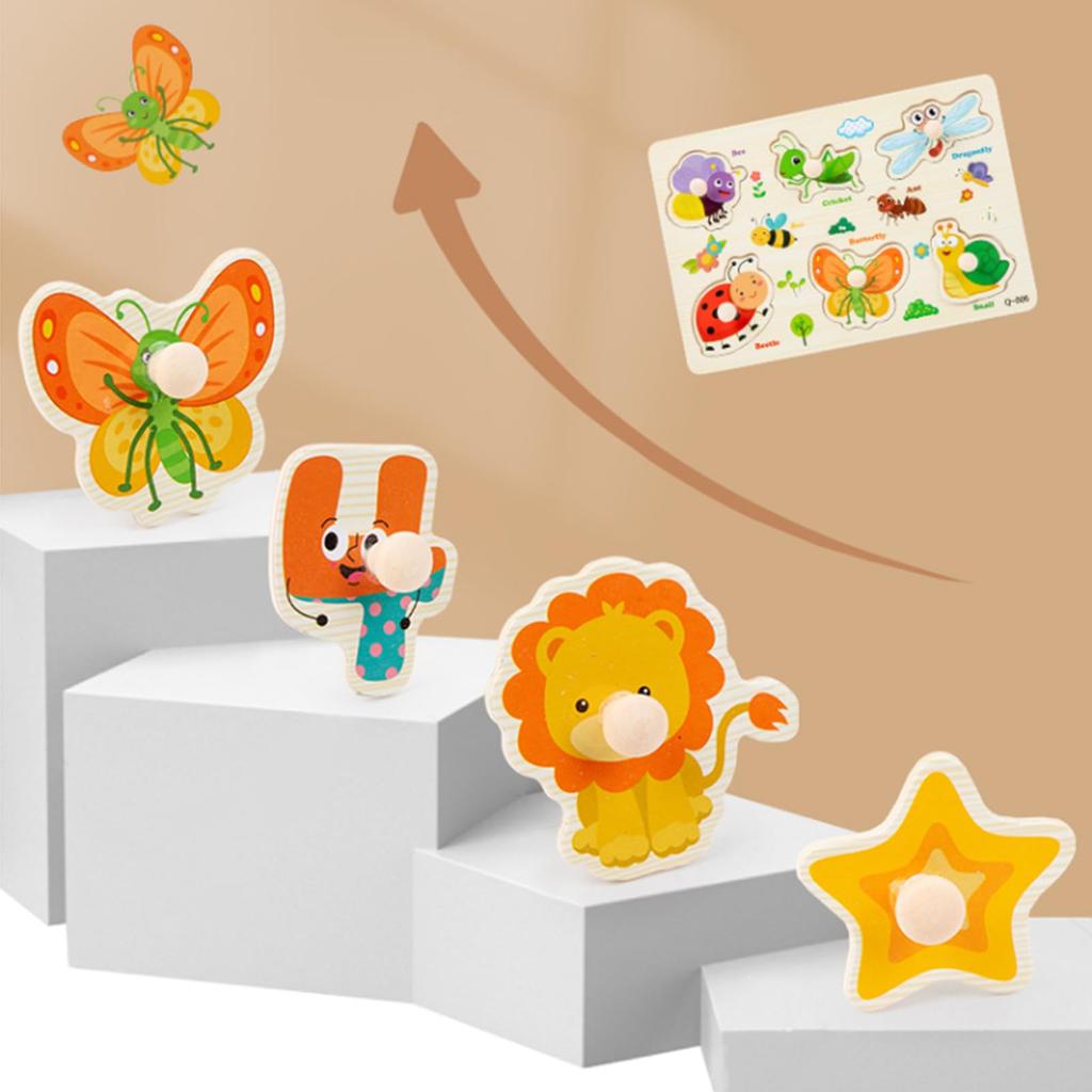 Drewniane Puzzle Dopasowywanie Kształtów Edukacyjna Zabawka Montessori Kolor Kształt Palce Dziewczynki i Zestaw Prezentowy na Urodziny, Zestaw 6 Elementów, Dzieci, Zabawka, Zmysł,