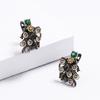Purple Zircon Flower Earrings Womens Elegant Classic Black and Gold Earrings