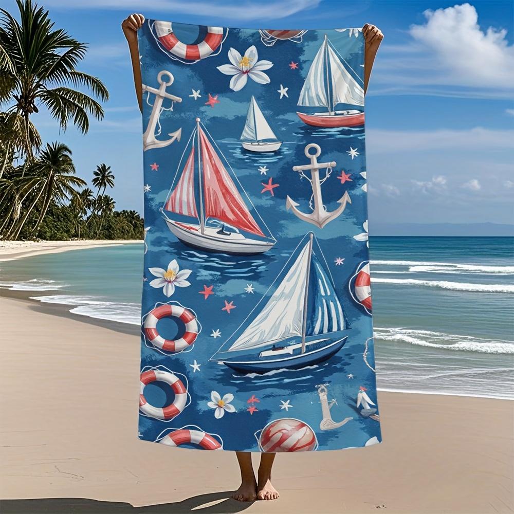 

Sailboat Design Microfiber Towel Lightweight Quick-Drying Ultra-Soft Highly Absorbent Stylish Nautical Pattern with Sailing Boat W40*H60(CM)