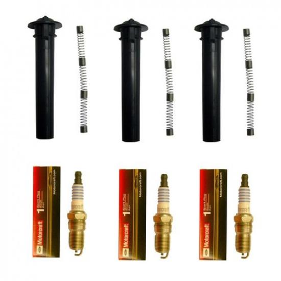 Set of 3 Motorcraft Spark Plugs SP413 + 3 Coil Boots For Ford, &  Mercury