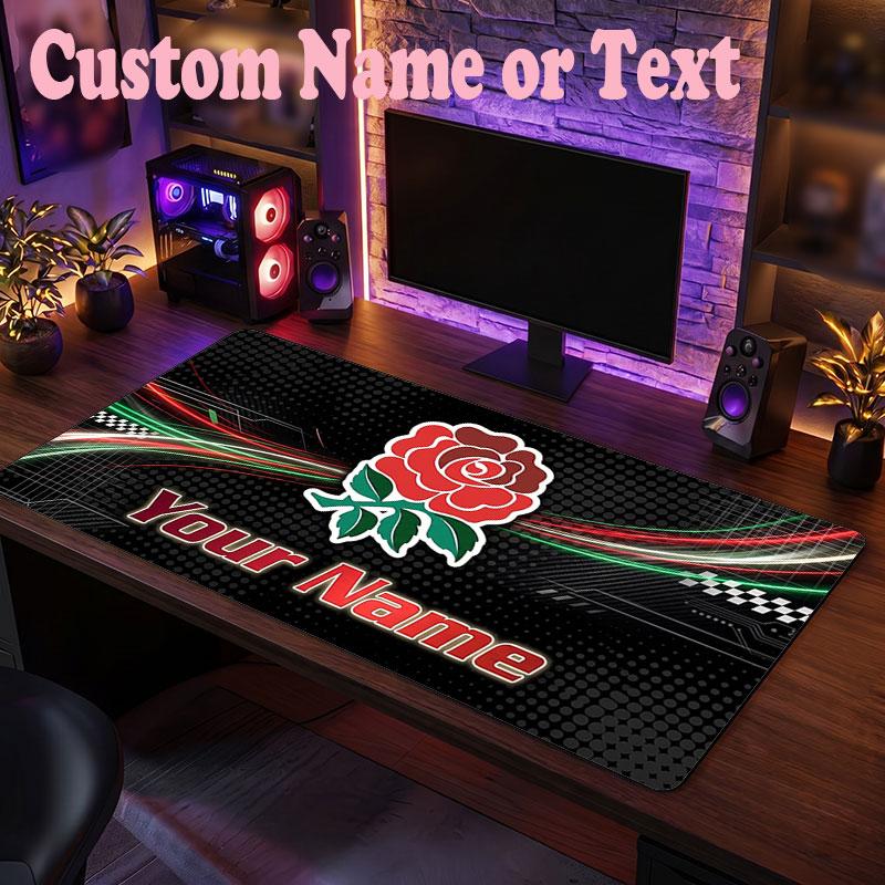 England Rugby Customized Name Text Mouse Pad, Large Desk Mouse Mat Personalized Home Office Present