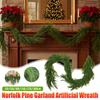 Green Artificial Greenery Wreath Reusable Hanging Pine Decorative Garland Xmas Door Wreath Indoor Outdoor Xmas Decorations