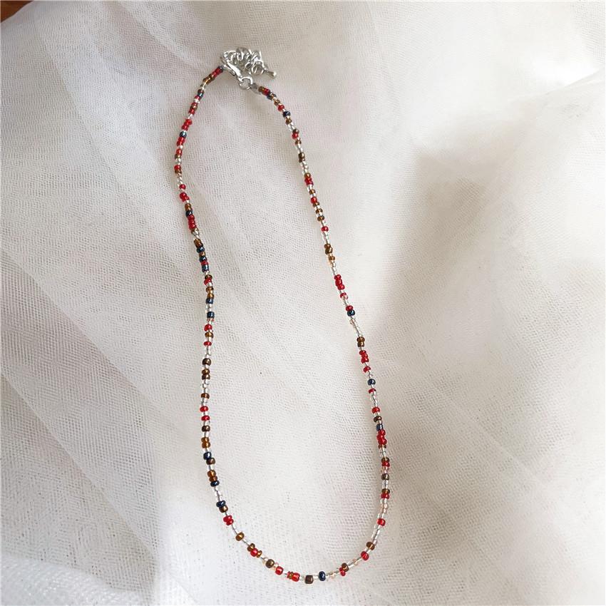 

Винтажное цветное ожерелье из бисера, ожерелье из радужного бисера в стиле «девушка-ветер», богемное цветное ожерелье прозрачный красный