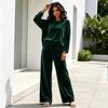 Women's Velvet Loungewear Set with Round Neck Pullover Top and Matching Pants - Casual Long Sleeve, Multi-Color Options