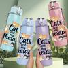 1PC Cats Are My Therapy Group Print 750ml Color Plastic Sports Water Bottle Leakproof Flip Straw Lid Suitable for Sports Office Home Use
