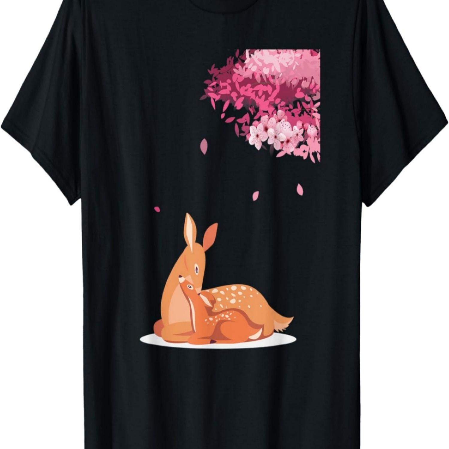 DOE CARE FOR KID REINDEER UNDER CHERRY BLOSSOM TREE T-Shirt S чёрный