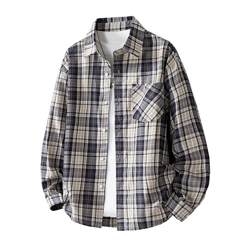 2025 Simple Plaid Long-sleeved Shirt Men Spring Autumn New Loose Casual Couple Shirt Jacket