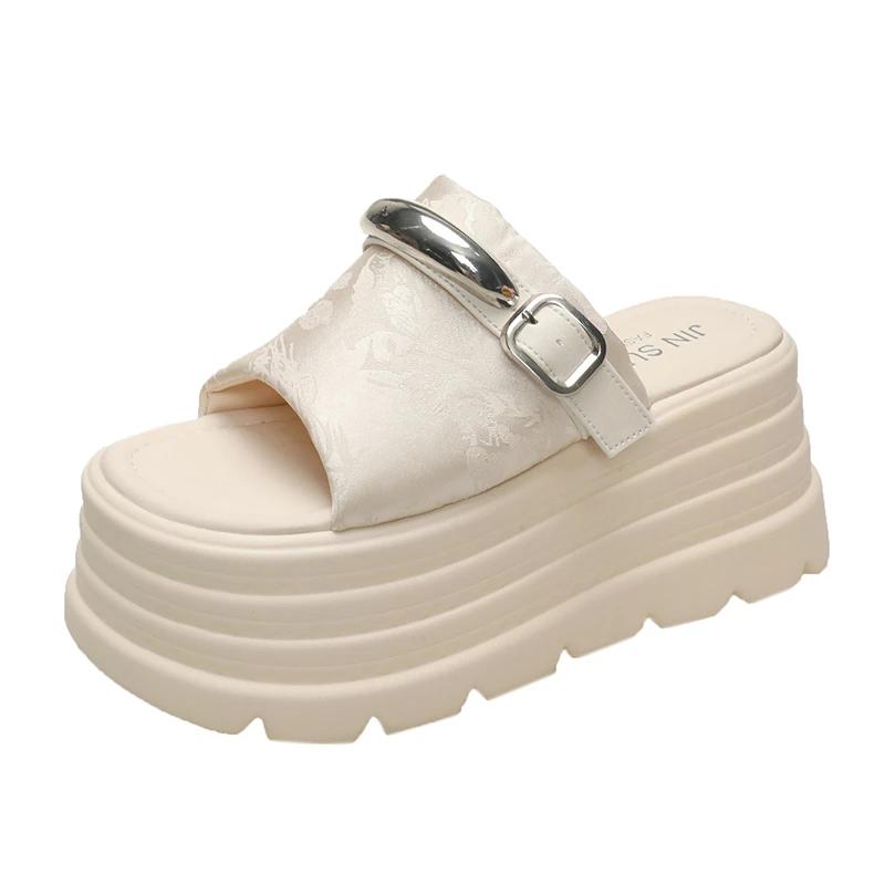 Fashion 8CM Heels Chunky Slippers For Women Open Toe High Platform Sandals Woman 2025 Fashion New Summer Thick Bottom Beach Flip Flops