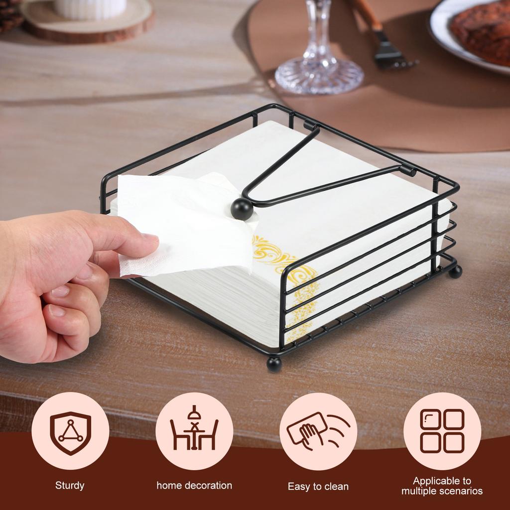 2Pcs New Flat Napkin Holder Metal Rustic Kitchen Napkin Holder Square Paper Dispensers with Adjustable Arm for Countertop Table