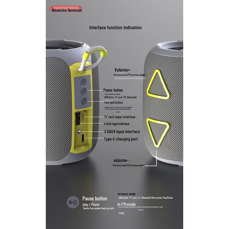 Newmine BT87 Portable Bluetooth Speaker CN plug (adapter included)