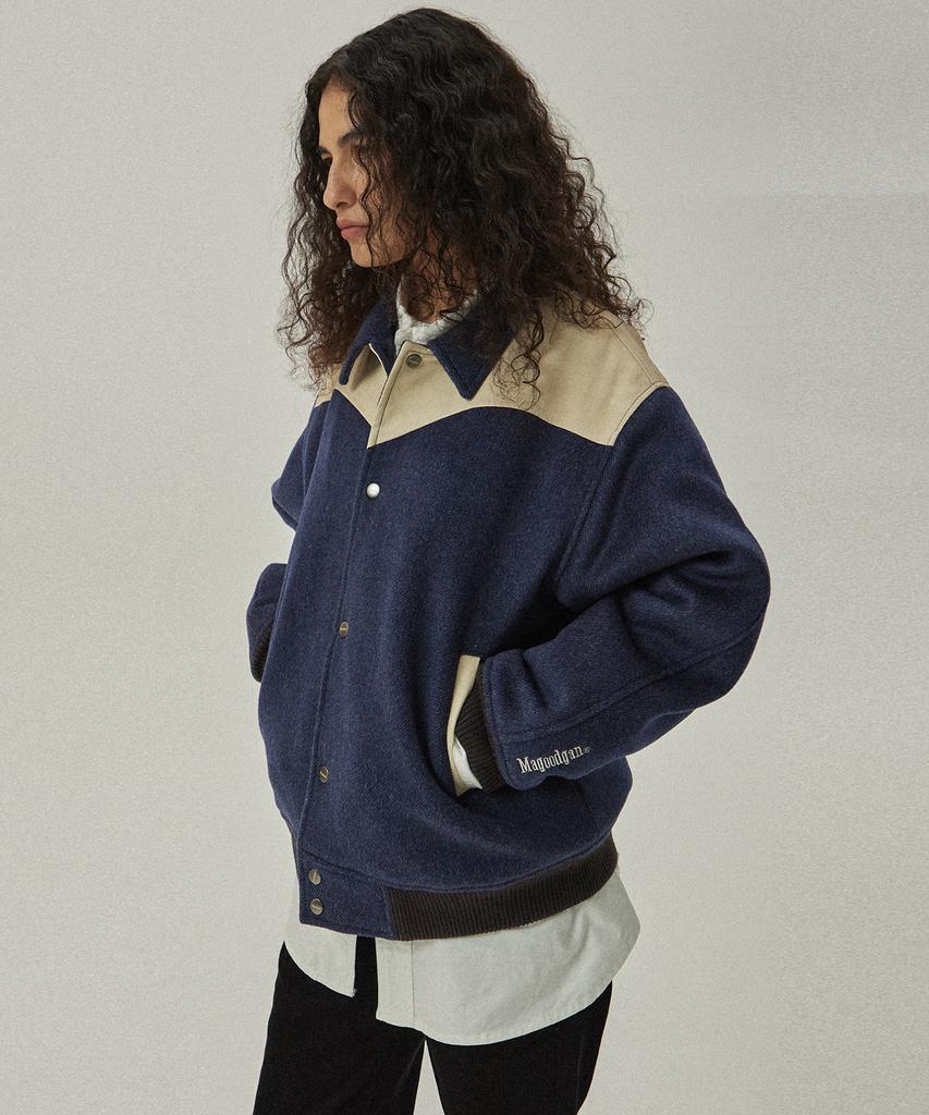 Magoodgan Varsity 5703 Western Wool Padded Navy Stadium Jacket