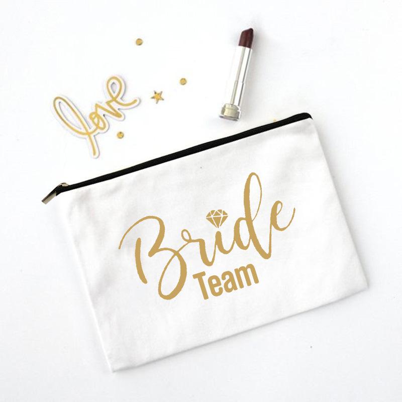 Team Bride Makeup Bag Bachelorette Party Cosmetic Bags Bridesmaid Toiletries Organizer Female Storage Make Up Case Wedding Gifts