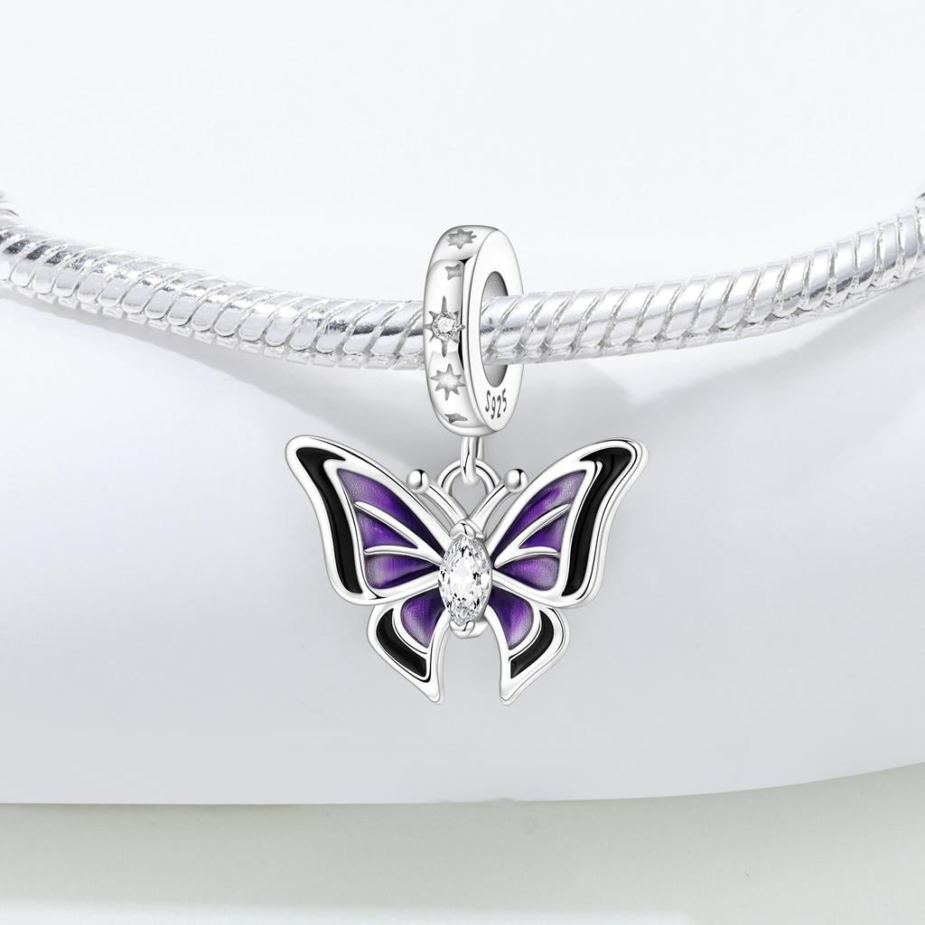 Copper Purple Butterfly Insect Beads Original Pendants Bracelet Charm Jewelry Party Diy Trendy Gifts