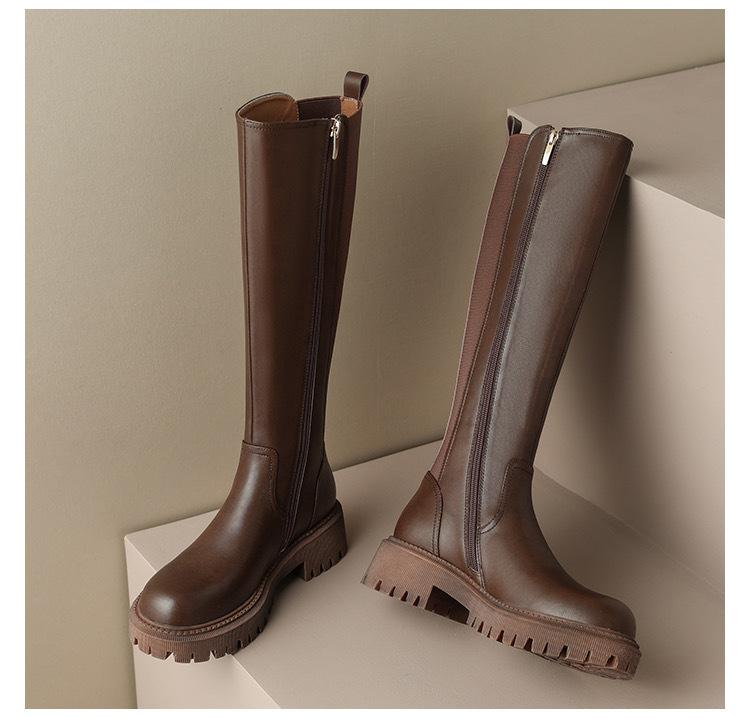 

Fat mm big tube circumference brown knight boots women s elastic boots thick leg high boots thick sole boots large size women s boots 39 коричневый