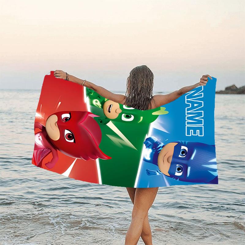 1pc PJ Marks1 Beach Towel with Custom Name, Beach/Swimming/Bath/Picnic/Camping Towel, Suitable for Seaside Beaches