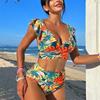 2025 European and American New Split Swimsuit Women, Sexy Ruffle Edge Backless Bikini Bikini